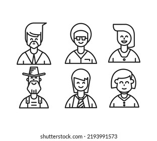 people characters and avatars icons line illustration