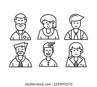people characters and avatars icons line illustration