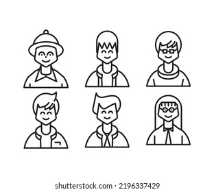 people characters and avatars icons line illustration