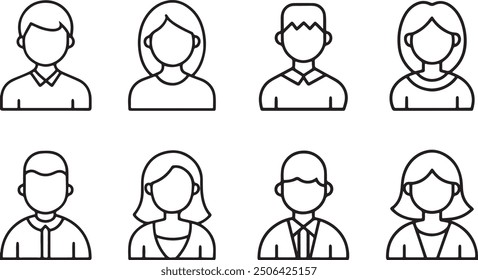 People characters and avatars icons vector line art illustration