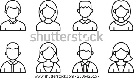 People characters and avatars icons vector line art illustration