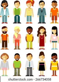 People characters avatars set in flat style isolated on white background