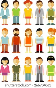 People characters avatars set in flat style isolated on white background