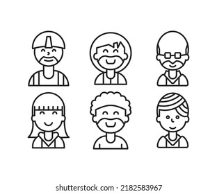 people characters and avatars set line illustration