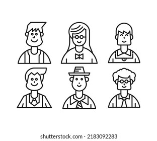 people characters and avatars set line illustration