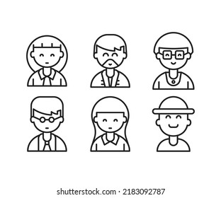 people characters and avatars set line illustration