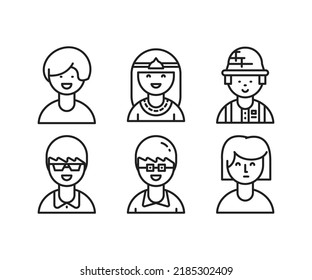 people characters and avatars set line illustration