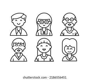 people characters and avatars set line illustration