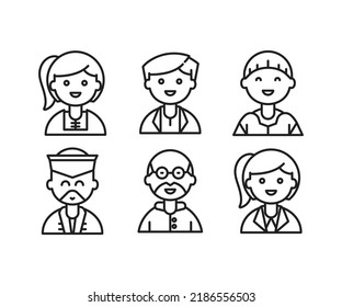 people characters and avatars set line illustration