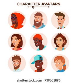 People Characters Avatars Set Vector. Cartoon Flat Isolated Illustration