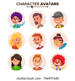 People Characters Avatars Set Vector. Color Placeholder. Cartoon Flat Isolated Illustration
