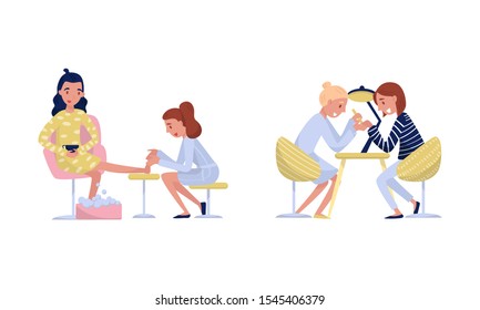 People Characters in Beauty Salon Enjoying Procedures