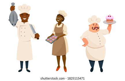 People Characters Chef Cooking and Serving Food Vector Illustration Set