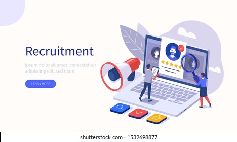 People Characters Choosing Best Candidate for Job. Hr Managers Searching New Employee. Recruitment Process. Human Resource Management and Hiring concept. Flat Isometric Vector Illustration.
