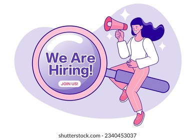 People Characters Choosing Best Candidate for Job. Human Resource Management and Hiring Concept. Find people employer business concept. We're Hiring Speech. Flat Vector outline Illustration.