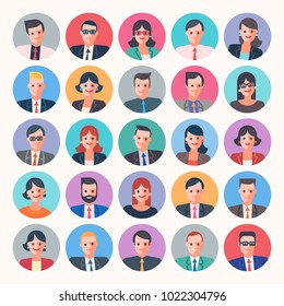 People Characters Circle Icons Set. Business Style Flat Color Vector Illustrations. Material Design.