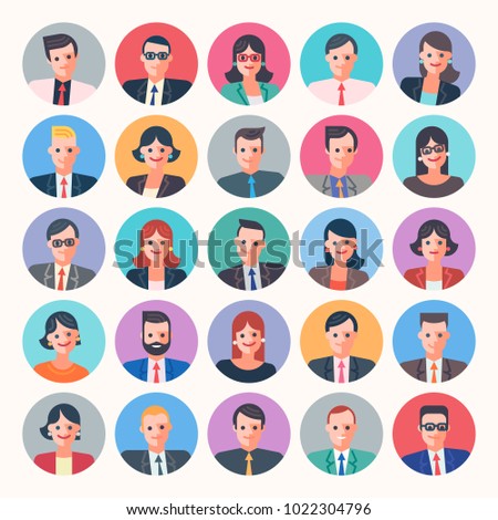 People Characters Circle Icons Set. Business Style Flat Color Vector Illustrations. Material Design.