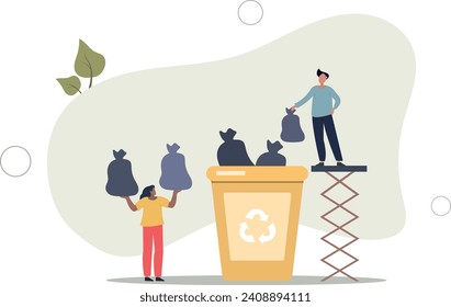 People characters collecting trash into recycling garbage bin..Woman and man taking out the garbage.flat vector illustration.