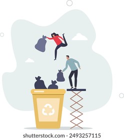 People characters collecting trash into recycling garbage bin..Woman and man taking out the garbage.flat design.illustration with people.