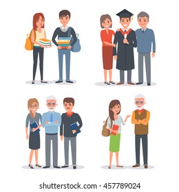 People characters collection: sudents, teachers, parents. Vector illustration.