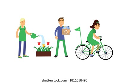 People Characters Contributing into Environment Preservation Vector Illustration Set