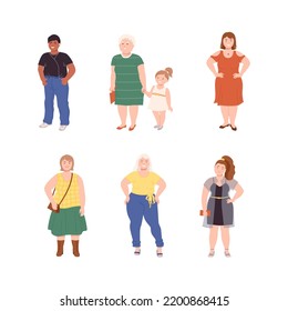 People Characters with Corpulent Body in Standing Pose Vector Illustration Set