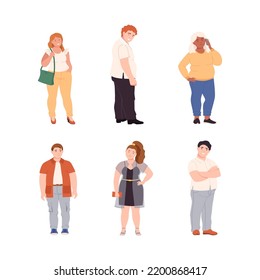 People Characters with Corpulent Body in Standing Pose Vector Illustration Set