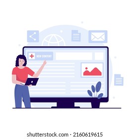 People characters creating content. Illustration for websites, landing pages, mobile applications, posters and banners. Trendy flat vector illustration