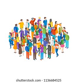 People Characters Crowd Circle Isometric View Different Types Social Man and Woman for Report, Research. Vector illustration