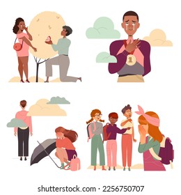 People Characters Crying and Weeping Feeling Deep Emotion Vector Set