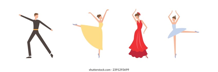 People Characters Dancing Performing on Stage Vector Set