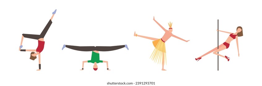 People Characters Dancing Performing on Stage Vector Set