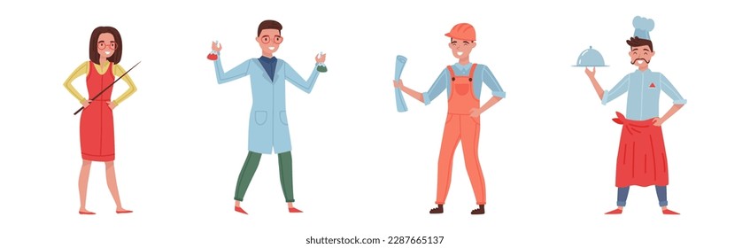 Personajes de diferentes profesiones en conjunto de vectores uniformes