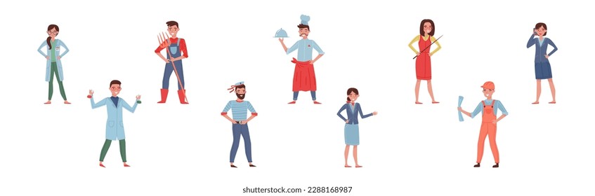 Personajes de diferentes profesiones en conjunto de vectores uniformes