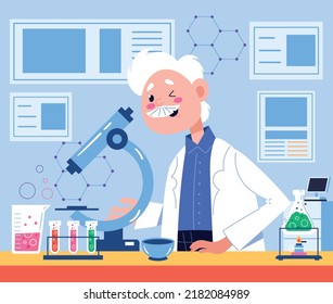 People characters doctor professor scientist working in medical laboratory concept. Vector cartoon design element illustration