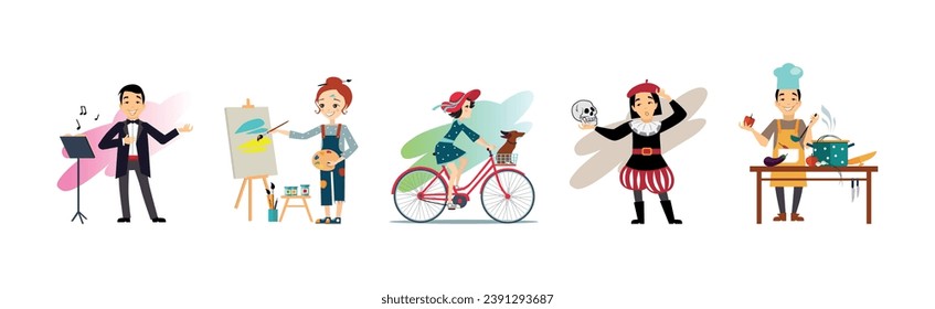 People Characters Doing Different Activity and Hobby Vector Set