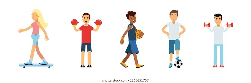 People Characters Doing Different Sport Activity Vector Set