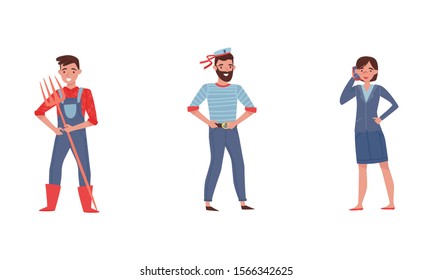 People Characters Engaging in Different Occupations Vector Illustrations