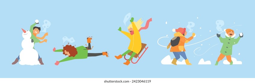 Menschen genießen Winter- und Winteraktivitäten-Vektor-Set