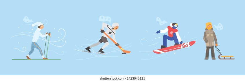 People Characters Enjoy Winter and Winter Activity Vector Set