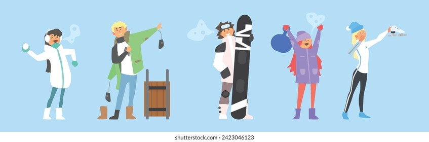 People Characters Enjoy Winter and Winter Activity Vector Set