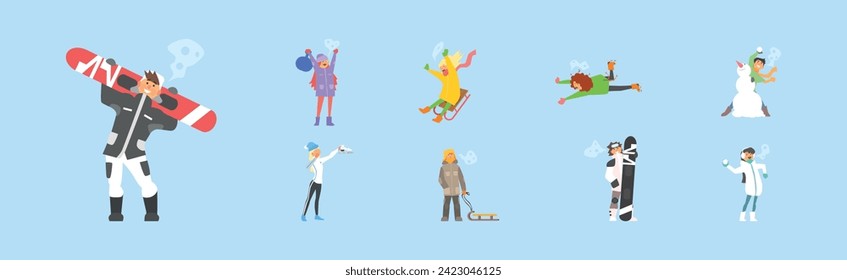 People Characters Enjoy Winter and Winter Activity Vector Set