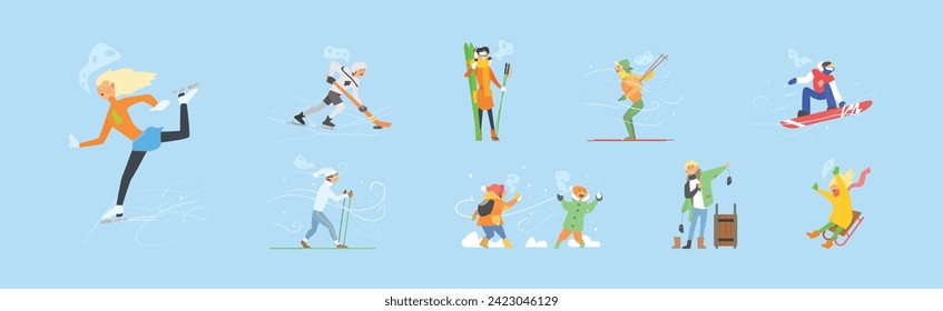 People Characters Enjoy Winter and Winter Activity Vector Set