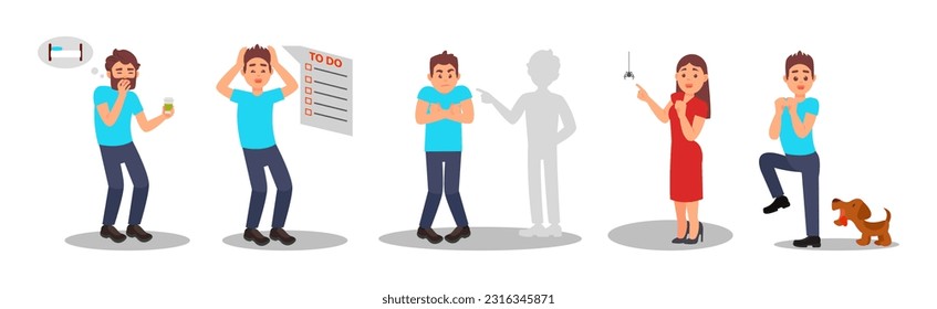 People Characters Expressing Different Fear Vector Illustration Set