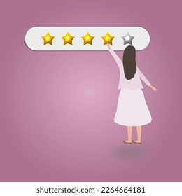 People characters give five-star feedback. Vector customer reviews concept Reviews are shown with good and bad rates and text - vector illustration.