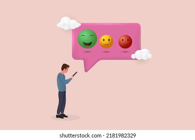People Characters Giving Feedback. Customer review concepts. Rating with the emotion icon. 3D Vector Illustration.