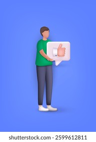 People Characters Giving Feedback. Vector customer review concepts. Reviews with thumbs up. 3D Web Vector Illustrations.