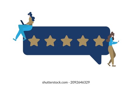 People Characters Giving Five Star Feedback. Vector customer review concepts.