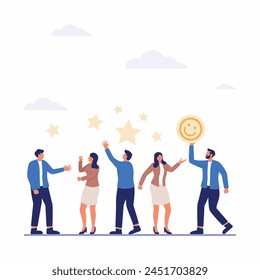 People Characters Giving Five Star Feedback flat illustration isolated on white background