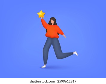 People Characters Giving Five Star Feedback. Vector customer review concepts. Reviews stars with good and bad rate and text. 3D Web Vector Illustrations.